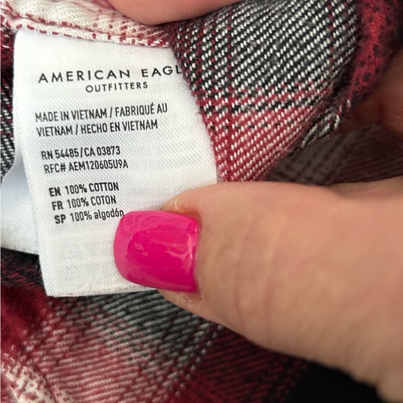 American Eagle 100% cotton red, black, white Plaid Hooded Shirt size large - Picture 6 of 7